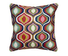 Jute & co Chainstitch Kissen Bestickt, 50 x 50 cm, Wolle/Baumwolle, Mehrfarbig