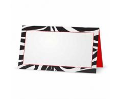 Zebra Print und Rot Karten – Zelt Stil – 10 Oder 50 Pack – Weiß Blanko Vorne mit Rot Line Bordüre und Rot Innen – Placement Tisch Name Platz Stationery Party Supplies Jeden Anlass Schwarz/Grau