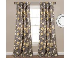 Lush Decor Tania Vorhänge/Gardinen/Verdunklungsset für Wohnzimmer, Esszimmer, Schlafzimmer, 248 x 132 cm, Grau und Gelb