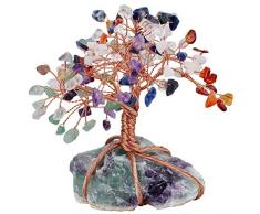 Nupuyai Natürlicher Quarzkristall Geldbaum Heilender Rosenkristall Baum Quarz Cluster Basis Bonsai Skulptur Figur 5,3 cm Fluorite&Mix Stones