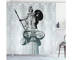 Skulpturen Decor Duschvorhang Set von ambesonne, Statue von Athena auf Säule Barock Hintergrund Antiken Griechischen Mythologie Antiken Monument, Badezimmer Zubehör, 69 W x 70l Zoll, Schwarz