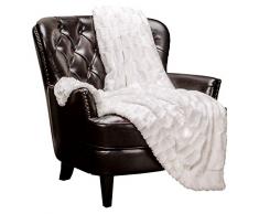 Chanasya Super Soft Fuzzy Fell Elegante Kunstfell rechteckig geprägtes Muster mit flauschigem Plüsch Sherpa Cozy Warme Tagesdecke, Polyester, weiß, 50x65 inches