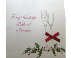 WHITE COTTON CARDS XC1a Weihnachtskarte mit Aufschrift to My Wonderful Husband at Christmas, handgemacht, Großformat, Weiß