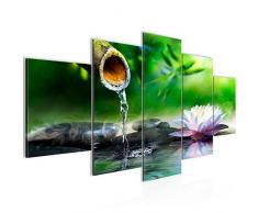 Bilder Blumen Feng Shui Wandbild 200 x 100 cm Vlies - Leinwand Bild XXL Format Wandbilder Wohnzimmer Wohnung Deko Kunstdrucke Grün 5 Teilig - MADE IN GERMANY - Fertig zum Aufhängen 612651a