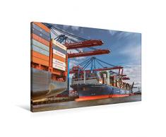 Premium Textil-Leinwand 90 x 60 cm Quer-Format Containerschiff am Burchardkai | Wandbild, HD-Bild auf Keilrahmen, Fertigbild auf hochwertigem Vlies, Leinwanddruck von Gabriele Krug