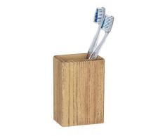 WENKO Marla Zahnputzbecher-/ Zahnbürstenhalter (für Zahnbürste und Zahnpasta in eleganter Holz-Optik) 7.5 x 11 x 5 cm, Braun