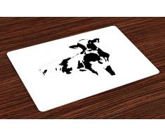 Lunarable Platzdeckchen Set 4 Stück Rustikal Silhouette Portrait Einer Kuh Fleisch Milch Bauernhof Tiere Landwirtschaftsmotiv Abwaschbar Tischsets für Esszimmer Küche Tischdeko Schwarz Weiß
