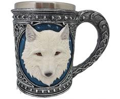 Nemesis Now U3091H7 Ghost Wolf Bierkrug, 16 cm, silberfarben, Harz mit Edelstahleinsatz