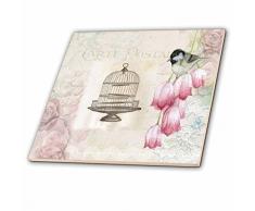 3dRose Bild französischer Postkarte mit Blumen und Vogelkäfig, Keramikfliese, 10,2 cm (ct_224326_1)