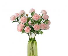 Artfen 5 Pack 3 Köpfe Künstliche Seide europäischen Rose Blume Pfingstrose Blume Fake lang Stiel Kunststoff Blumen Home Garden Party Hochzeit Dekoration DIY Kranz ca. 66 cm Hohe Champagne Pink