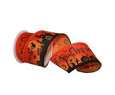 Reliant Ribbon 90575W-058-40F Halloween Scene 2 Wired Edge Ribbon, Orange