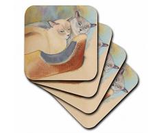 3dRose Cats Two Cats Tonkinesische Katzen Kuscheln Pastell Malerei Haustier Portrait Katzen Katzenbett – weiche Untersetzer, 4er-Set (CST_23299_1)