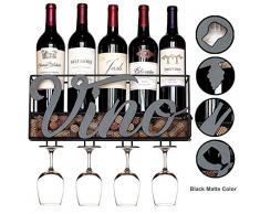 MKZ Products Weinregal zur Wandmontage | Weinflaschenhalter | zum Aufhängen von Stielgläsern | Korkaufbewahrung | Lagerregal | Home & Kitchen Decor Vino - Schwarz