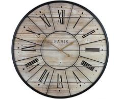 Sorbus Paris Wanduhr, übergroß, Zenturion römische Ziffern, Pariser französischer Landhaus-Stil, rustikal, modernes Landhaus-Dekor, analoge Holz-Metall-Uhr, 61 cm rund