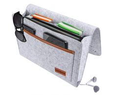 ZOORON Nachttisch Caddy, große Größe 23,9 x 33,2 cm Nachttisch Organizer, Filz Hänge-Organizer für Bettgeländer, Sofas, Etagenbetten hellgrau
