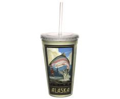cc33110 Vintage Alaska Jumping Forelle von Paul A. lanquist Künstlerische Traveler doppelwandige Cool Tasse mit wiederverwendbarer Strohhalm, 473 ml