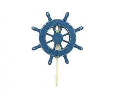 Hampton Nautical Rustikal hellblau und weiß Deko Schiff Rad mit Anker 45,7 cm – Holz Schiff Rad – Schiffe Lenkung, Rustic Light Blue, 15,2 cm