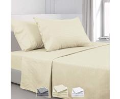 Homeideas 4-teiliges Bettwäsche-Set – 100% gebürstete Mikrofaser 1800 Bettwäsche – Tiefe Taschen, hypoallergen, Knitter- und lichtbeständig Modern Queen Stripe Beige