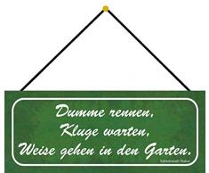 Schatzmix Garten Dumme rennen Metallschild 27x10cm Wanddeko tin Sign m. Kordel Blechschild, Blech, Mehrfarbig, 27x10 cm