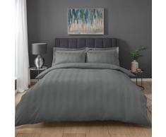 Sleepdown Bettwäsche-Set, Feinste Streifen, Waffelmuster, für Doppelbett, Polycotton, Grau