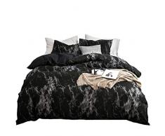 ADASMILE A & S Bettbezug-Set weiß und grau, modernes Muster, Bedruckt, 3-teilig, weiche Mikrofaser-Bettwäsche mit Reißverschluss King schwarz