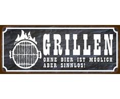 Schatzmix Spruch Grillen ohne Bier ist möglich Aber sinnlos. Lustiges Garten Metallschild 27x10 cm Wanddeko tin Sign Blechschild, Blech, Mehrfarbig