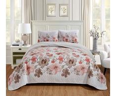 Luxury Home Collection Tagesdecke, gesteppt, wendbar, Blumenmuster King/California King Lily Coral