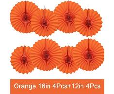 GAKA Party-Fächer-Set, 40,6 cm und 30,5 cm, runde Papierdecken, Party-Dekoration, Zubehör für 8 Stück Orange