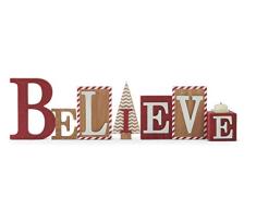 K&K Interiors 53695B Believe Bricks mit Votivkerze, Holz, Rot/Weiß gestreift
