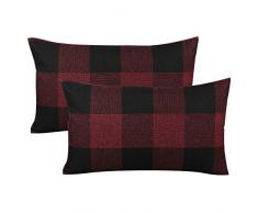 VAKADO Kissenbezug, tropischer Flamingo, dekorative Blätter, 45,7 x 45,7 cm, Raumdekoration für Terrasse, Couch Sofa, Stuhl, Bettwäsche 2 Pieces, 12x20 Karo-Rot und Schwarz