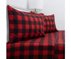 1800 Fadenzahl Bettwäsche Set - weiche ägyptische Qualität gebürstete Mikrofaser hypoallergen - Luxus Bettwäsche Set mit Bettlaken, 2 Kissenbezügen Bettlaken-Set King Büffel kariert Burgund