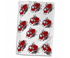3dRose Print of Red Fire Truck Repeat Pattern Handtücher, weiß, 15 x 22
