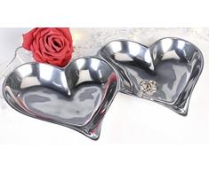 Doppelschale Herzen 35x22x3cm Aluminium poliert Schale Dekoschale Herzschale