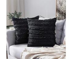 MIULEE Set von 2 dekorativen Boho-Kissenbezügen Baumwolle Leinen Streifen Jacquard Muster Kissenbezug für Sofa Couch Wohnzimmer Schlafzimmer 20x20 schwarz