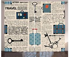 Old Zeitungen Decor Vorhänge ambesonne, Retro Style Reise Urlaub Thema Vintage Koffer Schlüssel Dot Text, Wohnzimmer Schlafzimmer Fenster Drapes 2 Panel Set, creme blau schwarz, Textil, Multi 1, 108 W By 63 L