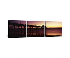 iCanvasART 3 Stück Silhouette Einer Pier, Manhattan Beach Pier, Manhattan Beach, Los Angeles County, Kalifornien, USA Leinwand Kunstdruck Panorama Bilder, 121,9 x 40,6 cm/3,8 cm Tiefe
