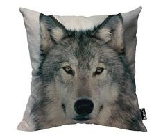 Mugod Kissenbezug mit Wolfsgesicht, Grau im Winter, Baumwolle, Leinen, für Sofa, Sessel, Schlafzimmer, Wohnzimmer, 45,7 x 45,7 cm