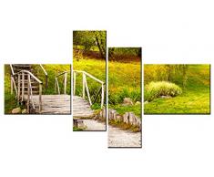 gerahmt 4 Panels Leinwand Holz Plank Road Bridge mit River View für Landschaft Scenery Artwork Foto Giclée Wandbild Ölgemälde auf Leinwand Decor Schlafzimmer Wohnzimmer 40x30cm*2&20x60cm*2(Framed) gelb