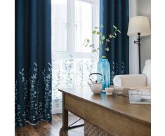 MELODIEUX Weizen Stickerei, Leinen, Vorhänge, Polyester-Mischgewebe, Blume/Blau, W100 x L84