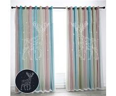 Hughapy Kinder Verdunkelungsvorhänge für Mädchen Schlafzimmer Regenbogen Einhorn Vorhänge doppellagig Stern Ausschnitt Vorhang 52W x 84L Hirsch/links