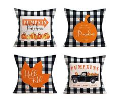 Hopyeer Kissenbezug mit Ölgemälde, blauer Halloween-Kissenbezug, Dekoration, Baumwollleinen, Katzenliebhaber, Krähe, Eule, sitzt auf dem Baum, für Urlaub, Couch-Dekoration, 45,7 x 45,7 cm, 4 Stück 4set xmas