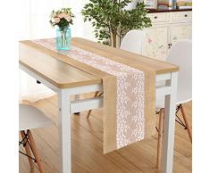 Lucky Monet 5 x Jute Sackleinen Jute Tischläufer rustikal natur Tisch Dekoration Läufer Décor Outdoor Hochzeit Engagement Parteien, Weihnachten, Geburtstag, Hotels, Restaurants, bietet, Planer 12 x 108/ 5pcs Lace in Center