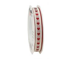 Prasent 15 mm - 20 m Satinband Herz Heart Decor dunkelrot weiss