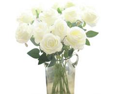 Bringsine Künstliche Kunstblumen, echte Haptik, PU-Seide, Rosen, Dekoration für Brautschmuck, Hochzeit, Blumenstrauß, Geburtstag, Hotel, Party, Garten, Blumendekoration weiß