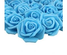 Lightingsky 7 cm DIY Real Touch 3D Kunstblumen Schaumstoff Rose Kopf ohne Stiel für Hochzeit Party Home Dekoration, Kaschmir, hellblau, 100 Pieces
