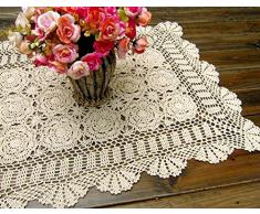 Damanni Tischläufer aus Baumwolle, 48,3 x 61-89 cm, rechteckig, handgefertigt, Häkelspitze, Spitze, Tischläufer für Couchtisch, Kommode, Schal, Dekor Garten 19x31 Inch beige