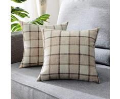 Home plus Kissenbezüge, 18 x 18 cm, Mehrfarbig, Dekokissen, 2 Kissen pro Set, gewebt, kariert, Textur-Webgewebe, weich Natur