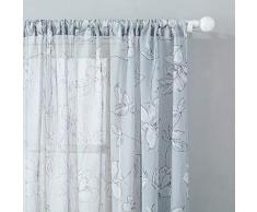 MRTREES Bedruckte transparente Vorhänge für Wohnzimmer, Leinen, strukturierte Vorhang, Schlafzimmerstange, Tasche, Fenster Landhausstil W54×L54 Flower-Grey