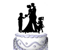 Meijiafei Family Silhouette Bride and Groom with Brother Sister Cake Topper