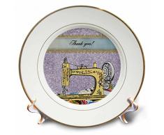 3dRose CP 179324 _ 1 Vintage geblümt gelb Nähmaschine mit farbigen Steppdecke, Thank You Porzellan Teller, 20,3 cm